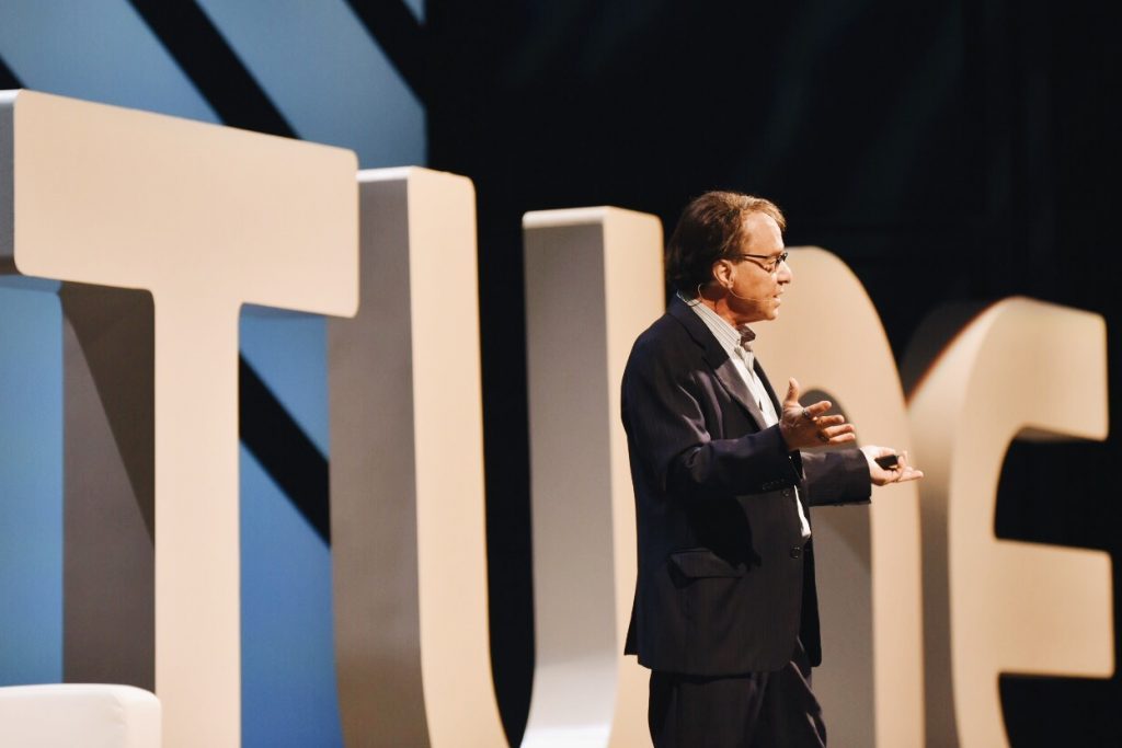 Ray Kurzweil speaks on stage at Postback 2016