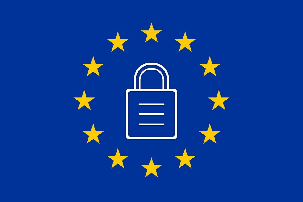 An image of the European Union flag design with a lock in the middle, representing GDPR.
