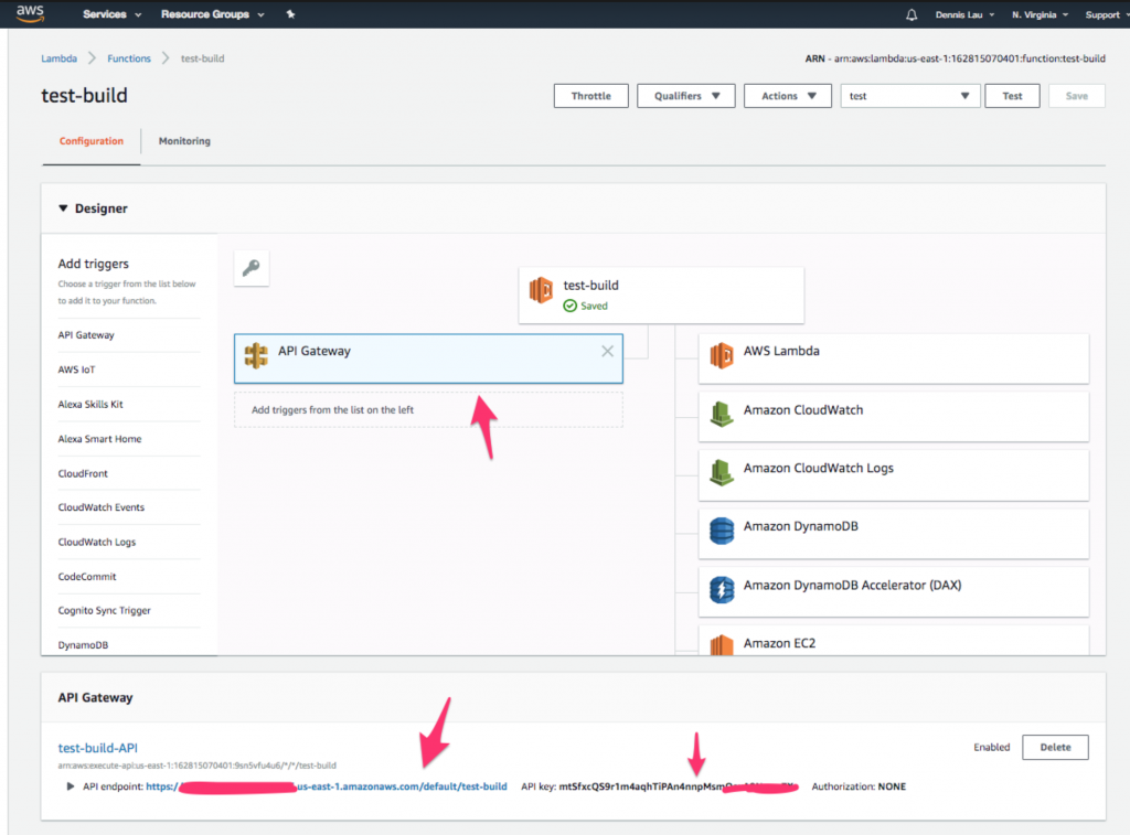 Where to find the API Gateway icon in AWS Lambda functions.