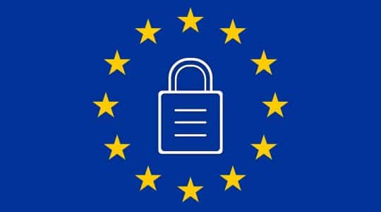 An image of the European Union flag design with a lock in the middle, representing GDPR.