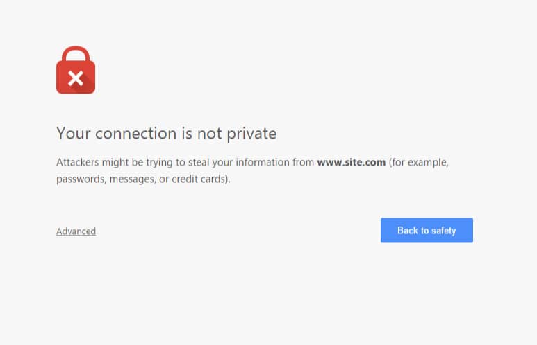Screen shot of unsecured connection alert from Google Chrome, one of the reasons your website needs an SSL certificate