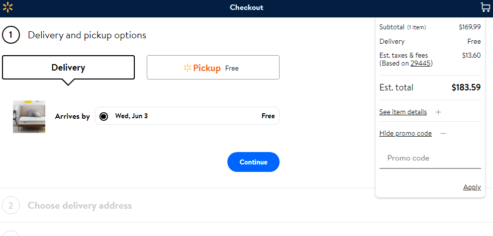 Image of promo lawmaking field in Walmart.com checkout process