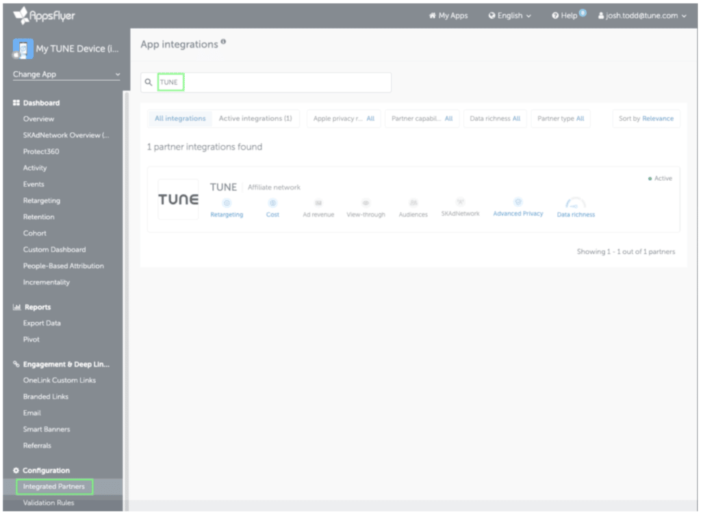 TUNE's integration in AppsFlyer for the AAP framework for measurement in iOS 14.5