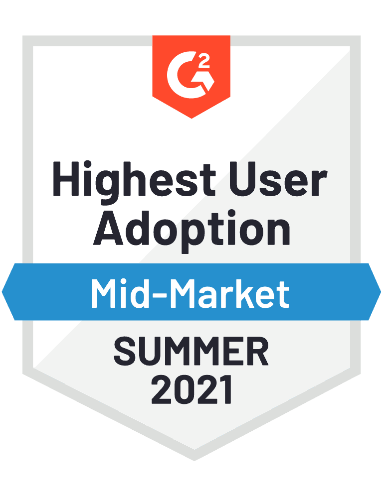 Highest User Adoption - G2 Summer 2021 Badge