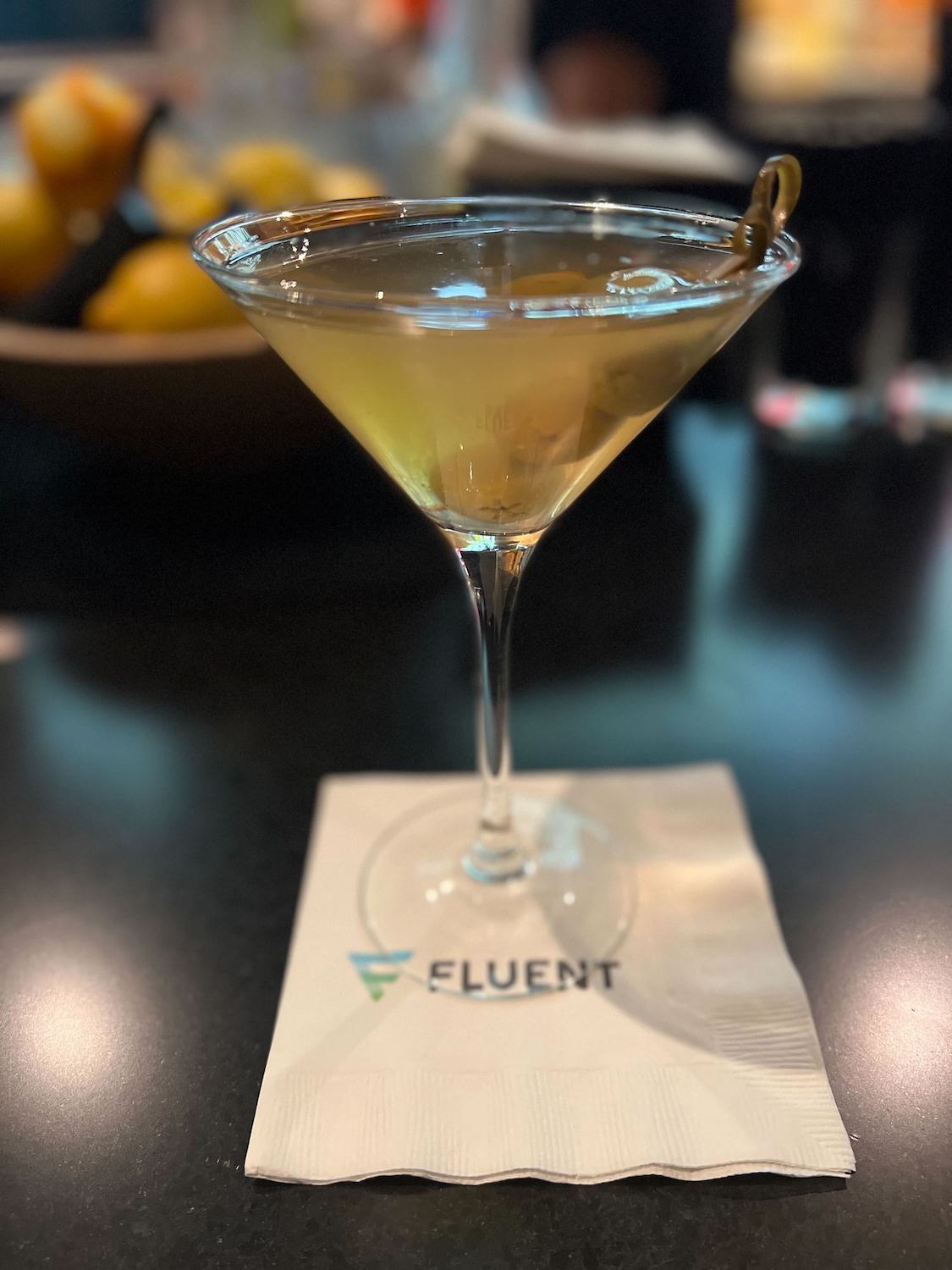 A martini glass at TUNE and Fluent's Network and Chill event at ASE 2022