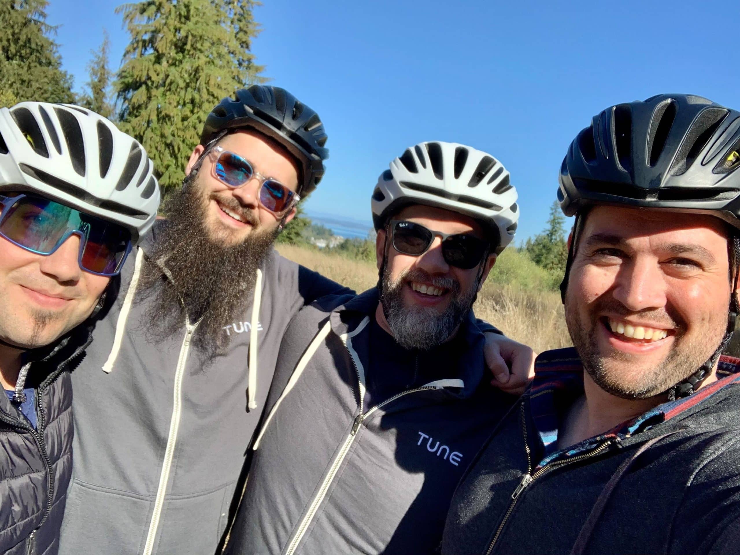 Dan, Matt, Nate, and Josiah take a pic before getting on their e-bikes at the TUNE retreat