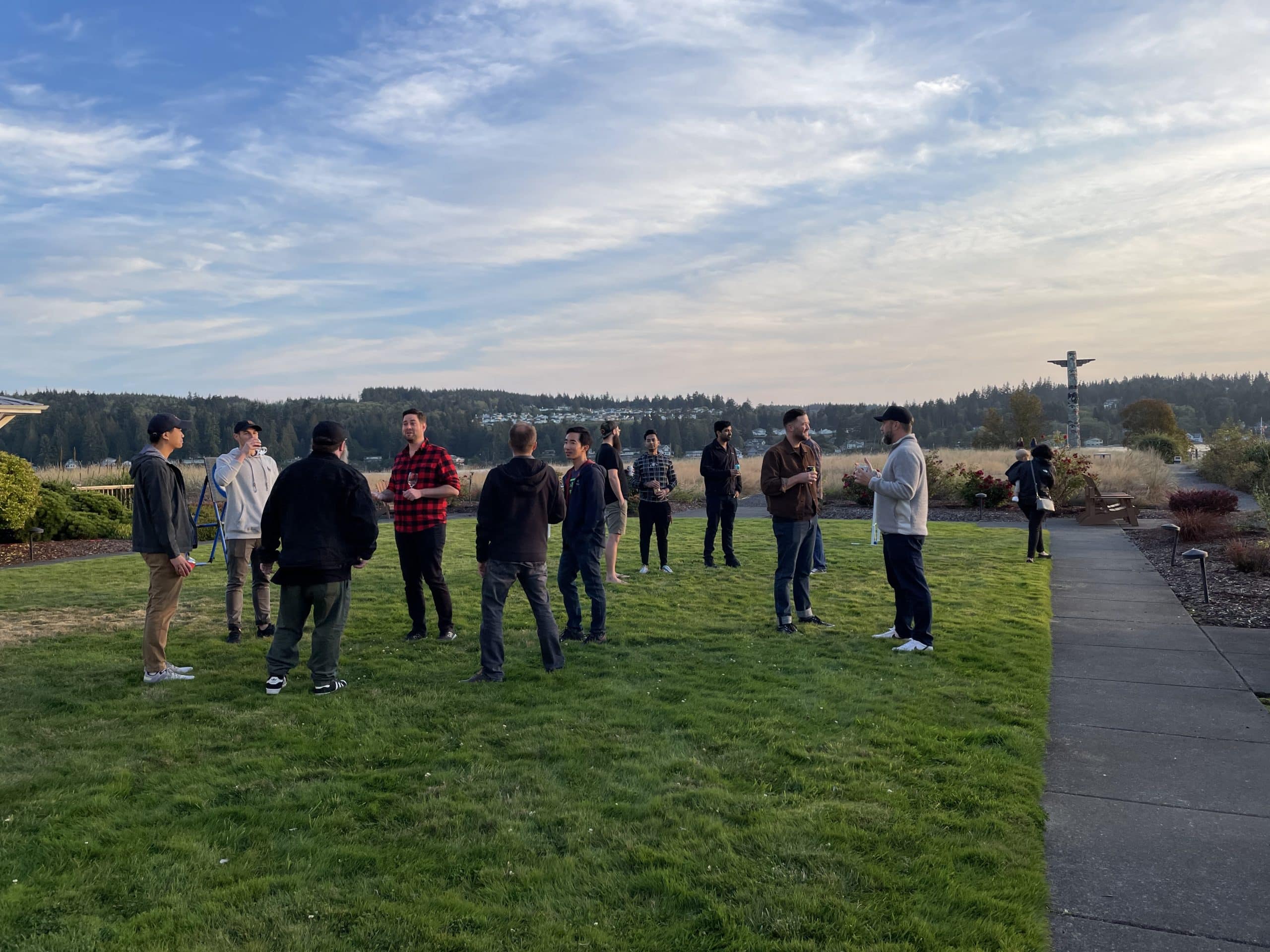 Employees enjoyed daily happy hours on the lawn at the 2022 TUNE retreat
