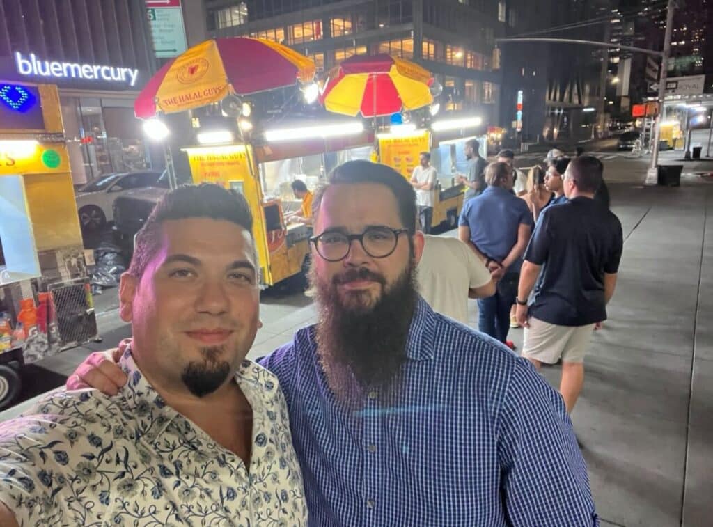 Dan and Matt about to enjoy some Halal Guys after Affiliate Summit East 2023.