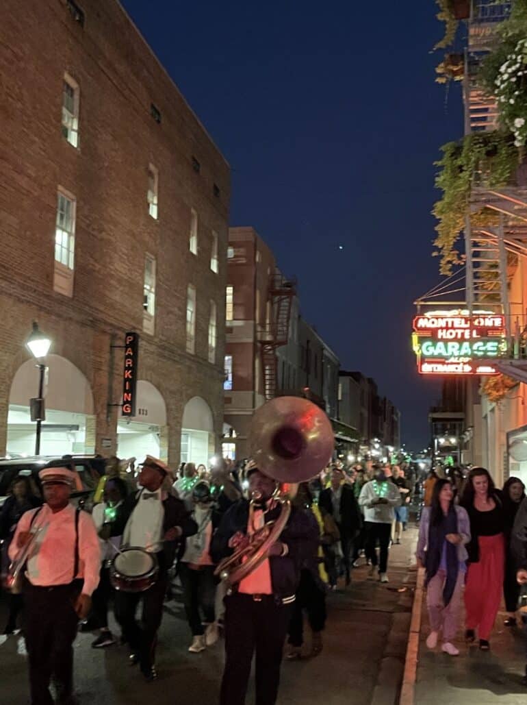 A street marching band in New Orleans during FinCon 2023