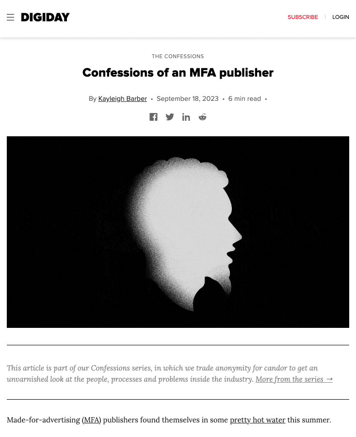 Confessions of an MFA Publisher article from Digiday